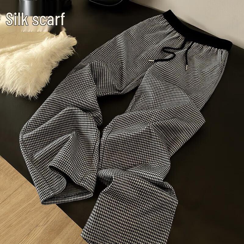 Women's Houndstooth Wide-Leg Drawstring Pants