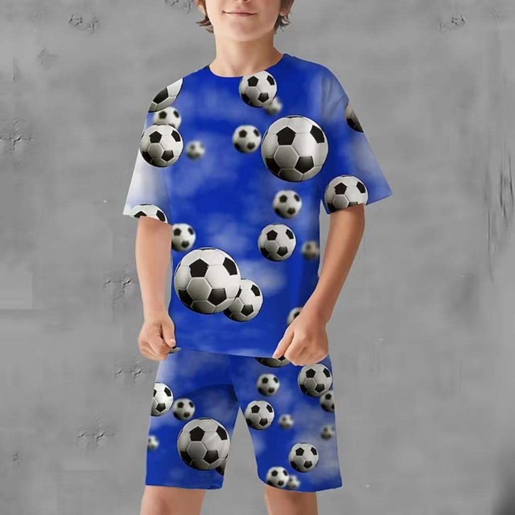 Football Field 3D Printed Children's Set Fashion T-shirt Shorts T-shirt Boys and Girls Sportswear Set