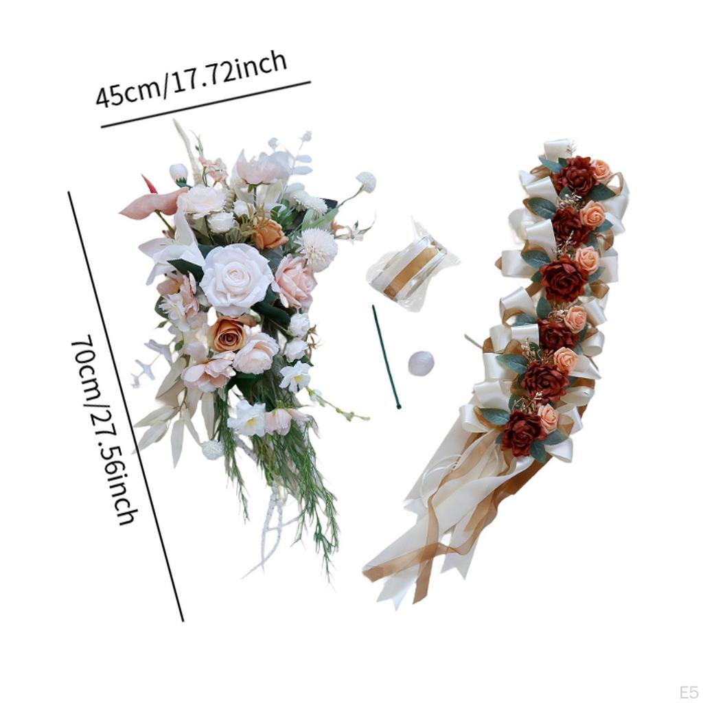 Wedding Car Decoration Set and Bows Bouquet DIY Simulation Flowers Ribbons for