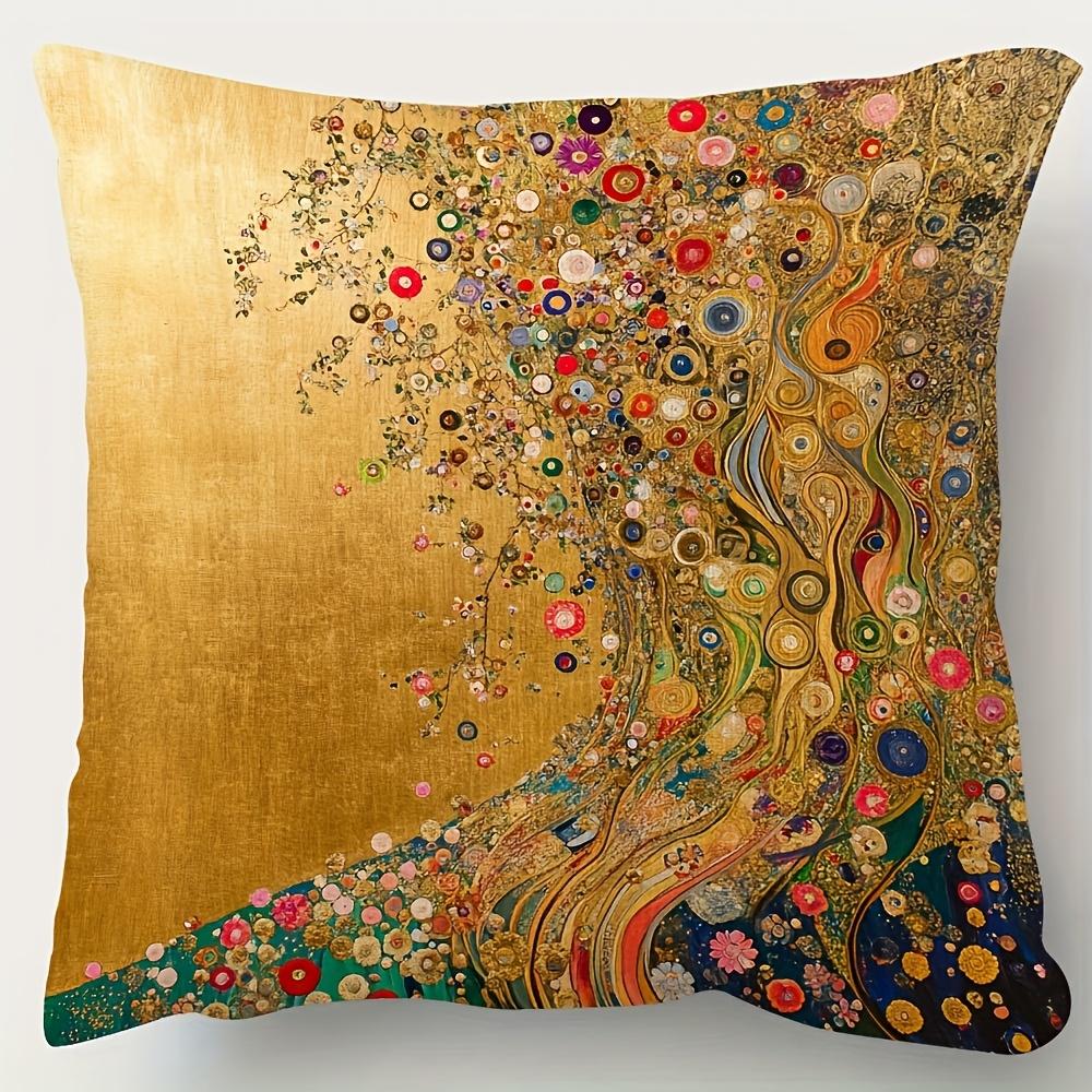 VIKAMA Golden Tree of Life Pillowcase, Bohemian-Style Artistic Cushion, Decorative Pillowcase for Living Room, Bedroom, and Sofa