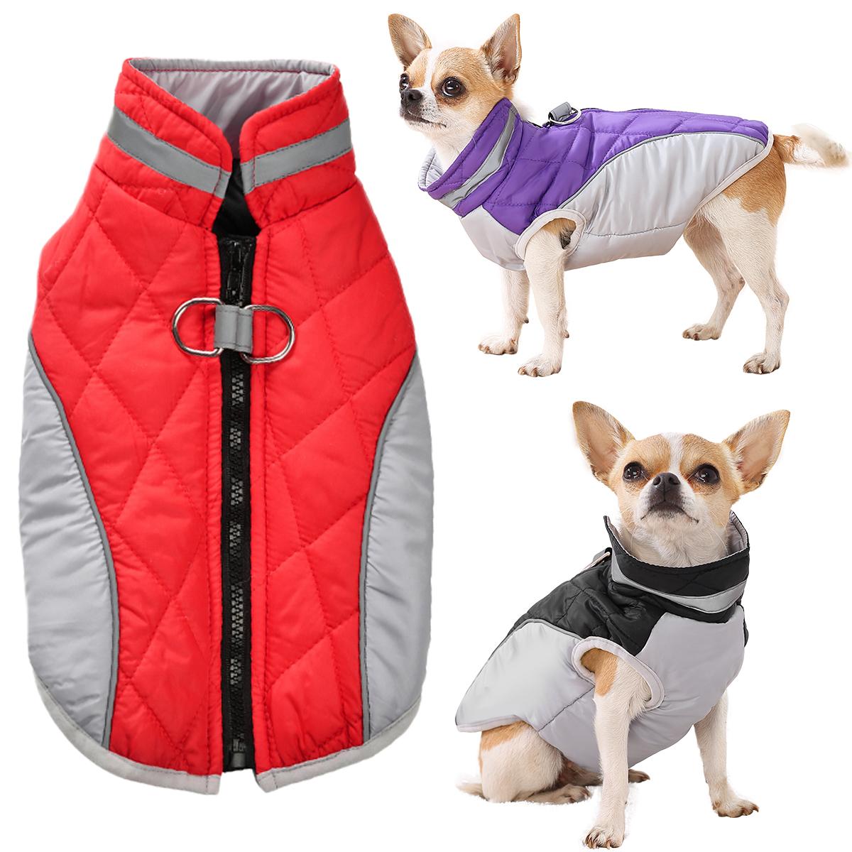 

Winter Warm Dog Clothes Splicing Windproof Lattice Vest Jacket Outdoor Reflection Coat with D-ring for Small Medium Large Dogs Yorkshire Pug Costume XS чорний