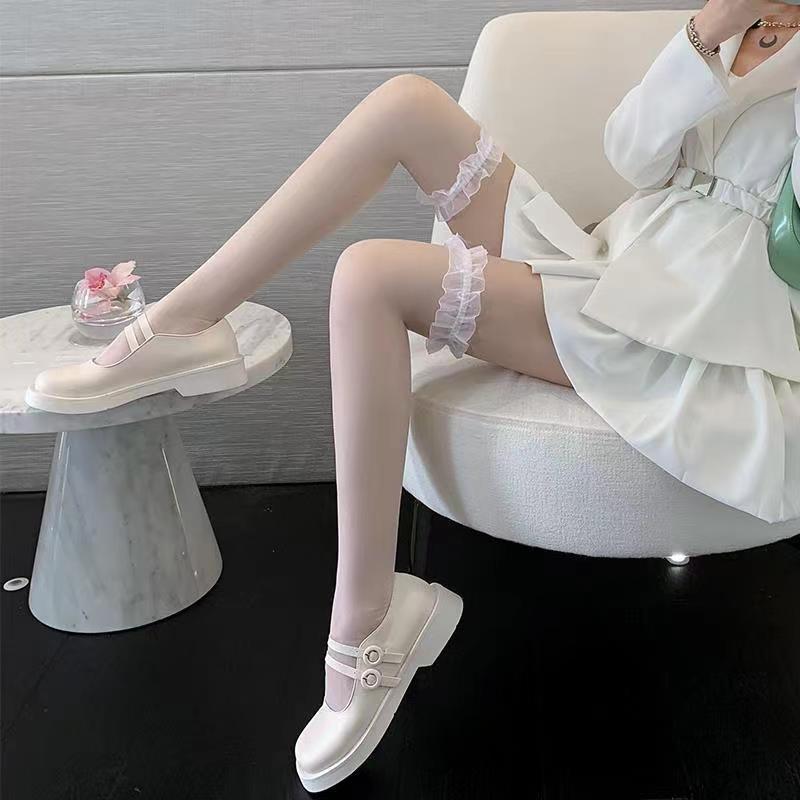 Black Stockings Female Jk Fishnet Stockings Bow Lace Stockings Ultra-thin Sexy Pure Desire Non-slip Outer Stockings