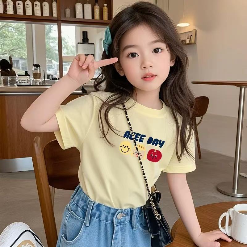 Girls Summer Cartoon Print Short Sleeve T Shirt Loose Fit Casual Kids Top 90