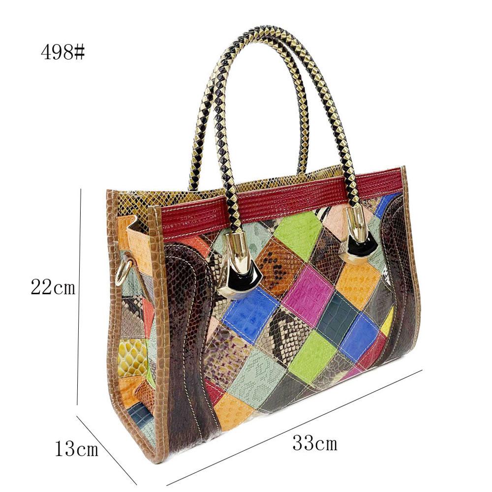 Leather Women'S Bag Style Hand-Spliced Plaid Handbag Messenger Bag Women'S Bag
