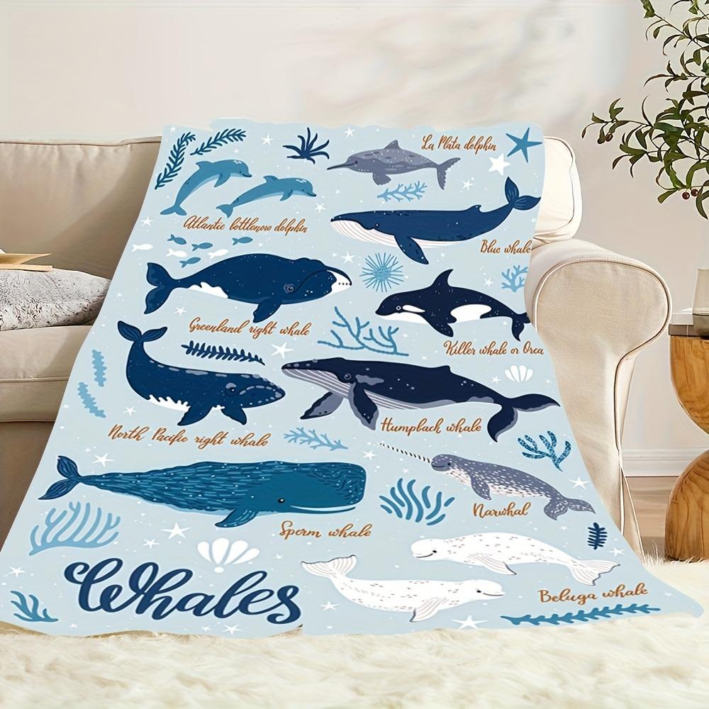 Flannel Blanket, Whale and Dolphin,Printed | Multi-functional Gift for All Seasons for Sofa, Bed, Office and Travel for Family