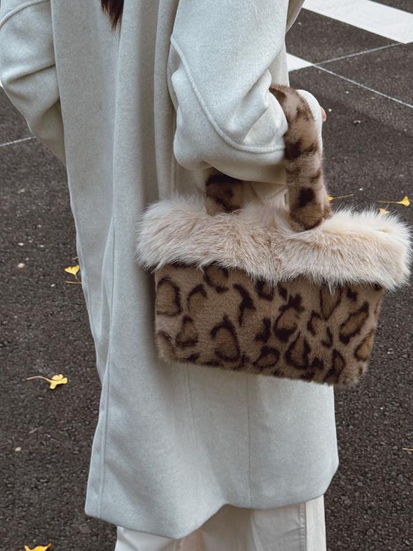 Daily Commute Design Sense Bags Velvet Leopard Fashion Casual Tote 2025 Winter Thickened Waterproof High Quality Shoulder Bags