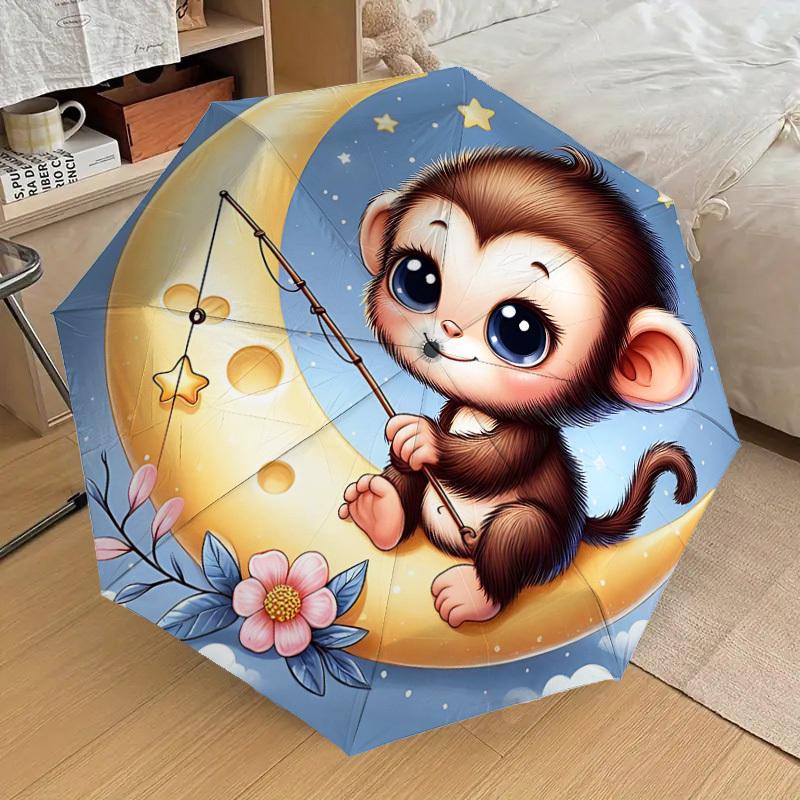 1PC Monkey Star Umbrella-8-Rib Reinforced Portable Folding Travel Suitable for All Seasons Outdoor Daily Use Is an Ideal Choice -F378