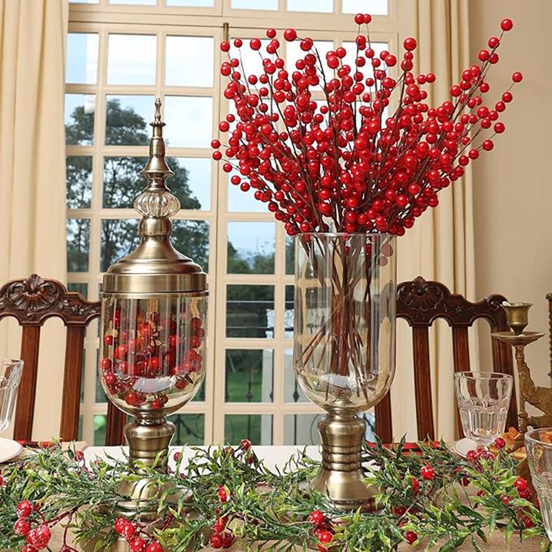 12 Köpfe Weihnachtliche Rote Beerenzweige Kirschstempel Weihnachtsbaumschmuck Heimzimmerdeko Neujahrsgeschenk Party Hochzeitsdeko
