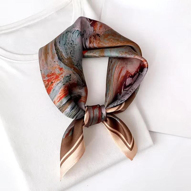 Natural Real Silk Scarf Women New Print Neck Hairband Square Shawl Neckerchief Female Hijab Poncho Bandana Headband