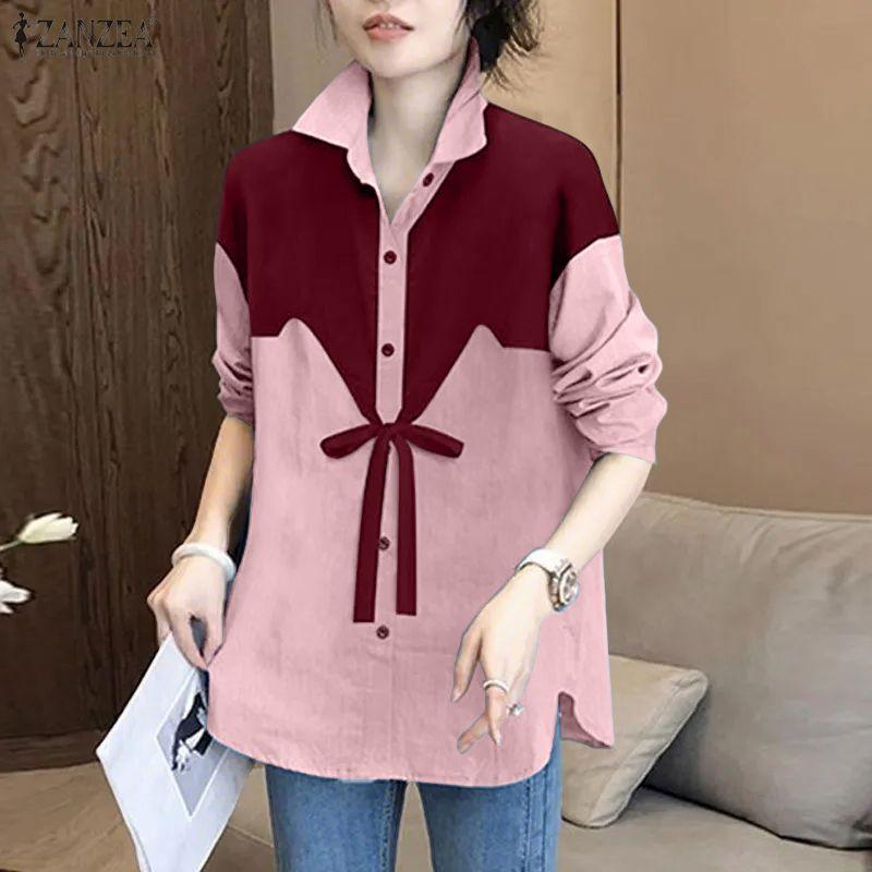 ZANZEA Damska bluzka z długim rękawem i kołnierzykiem typu „klik”