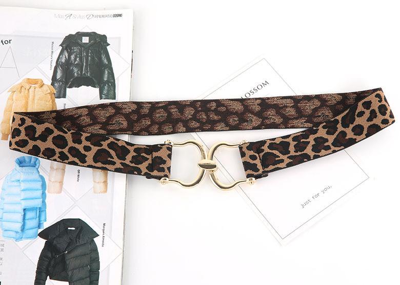 Fashion Black And Leopard Print Elastic Waistband With Buckle Design For Formal Events
