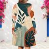 Women Plus Size V Neck Long Sleeve Printed White Teal A Line Dress