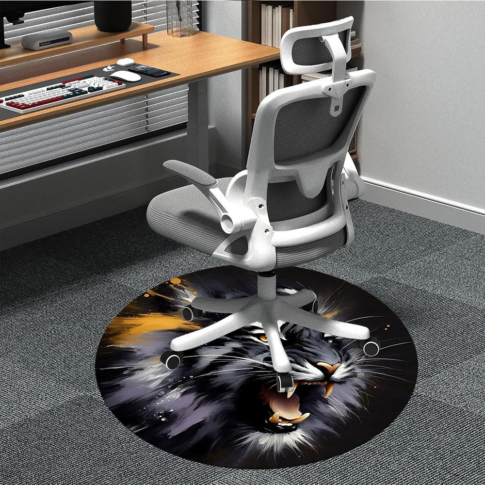 

1pc Tiger Face Chair Carpet for Office, Round Non-Slip Durable Large Size Office Carpet, Suitable for Office, Beautiful Decoration 80cm