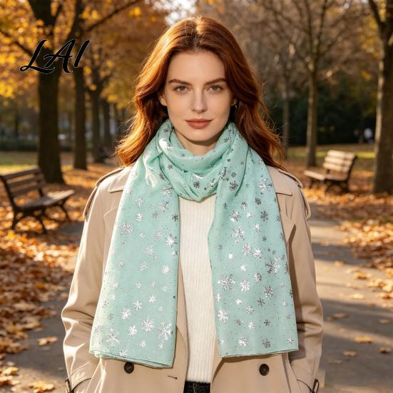 Soft Blend Shawl Glitter Sparkly Foil Snowflake Print Scarf for Women Christmas Decorative Theme Wrap Fall Winter Lightweight Fabric Gift