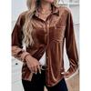 Damen Samt Button-Down Hemden Herbst Schick Lässig Vintage Oberteile V-Ausschnitt Raffinierte Blusen Langarm T-Shirts für Damen