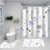 1/4 Flowers And Plants Shower Curtains, Toilet Seat Decoration, Shower Curtain With Carpet And Toilet Lid, 12 70.8X70.8 Inch Hoo