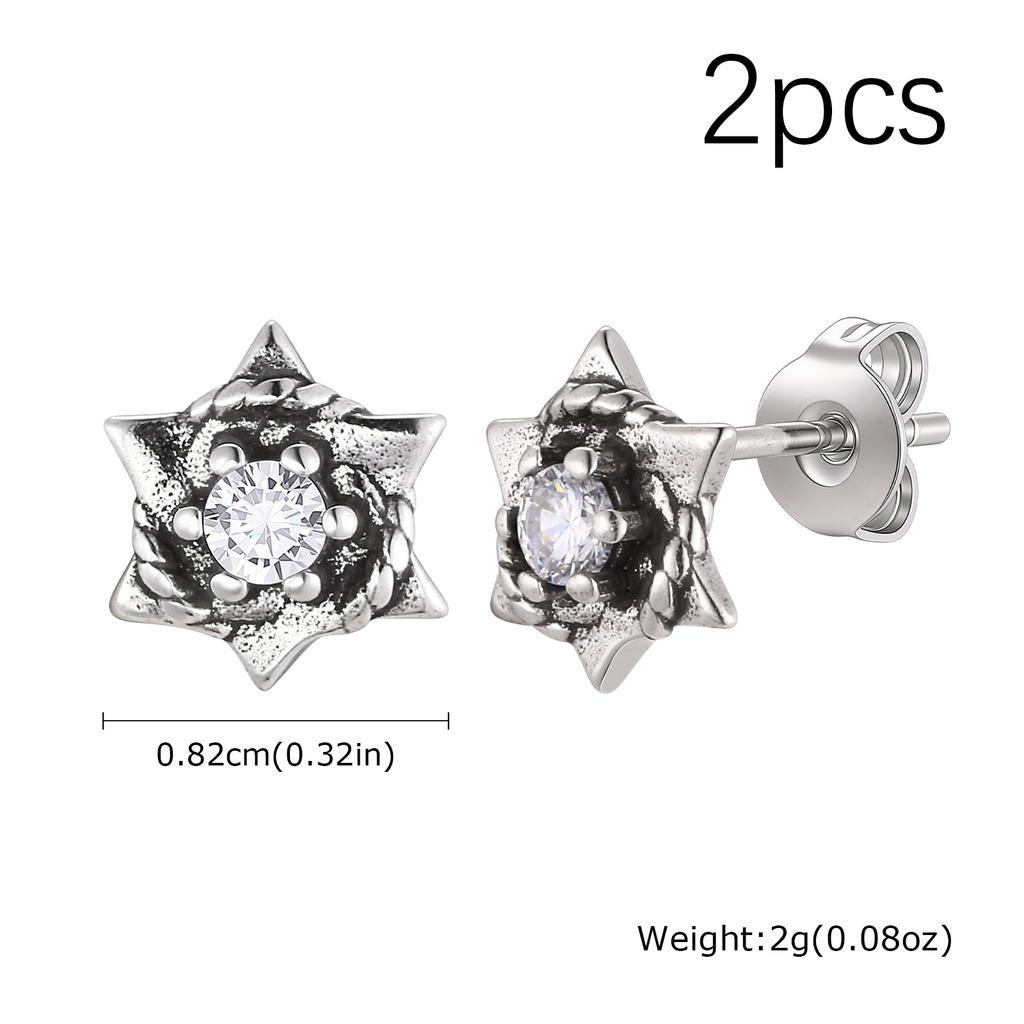 Xiaomi Vnox Mens Hexagram Stud Earrings Copper Black White Zircon Six‑Pointed Star Punk Retro Ear Studs Jewelry for Men Party Gifts