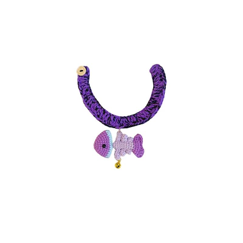 

Cat Collar Handmade Crochet Fish Bat Pendant Purple Knitted Scarf for Dogs Halloween XXL Фіолетовий