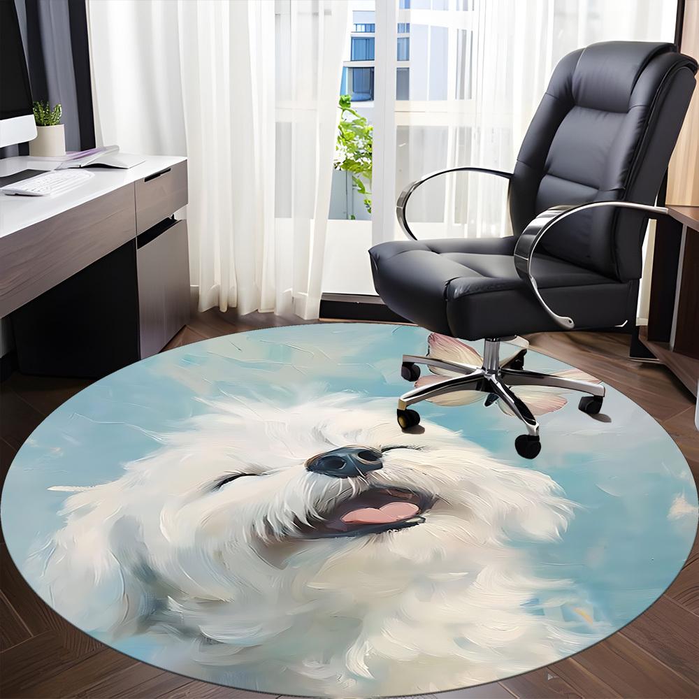 1PC Puppy Butterfly Office Round Area Rug, Mat Suitable ForOffice, Under Office Chairs Bedroom Living Room Home Decor, Room Deco