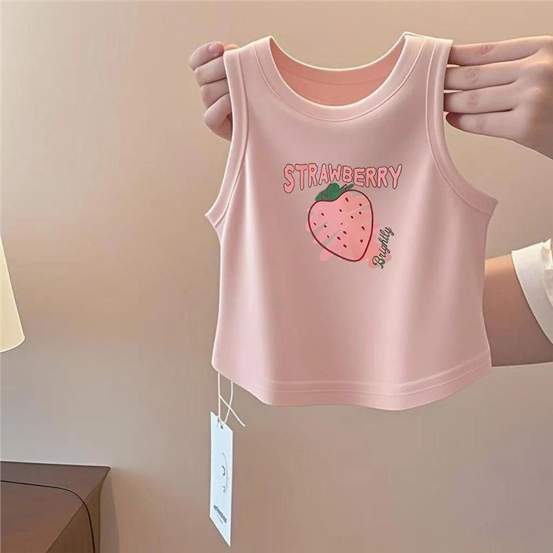 Baby Vest For Girls Tops Sleeveless Newborn Cartoon Undershirts Children  Round Neck T-Shirt Cotton Fashionable Casual Vest Toddler Clothes Summer