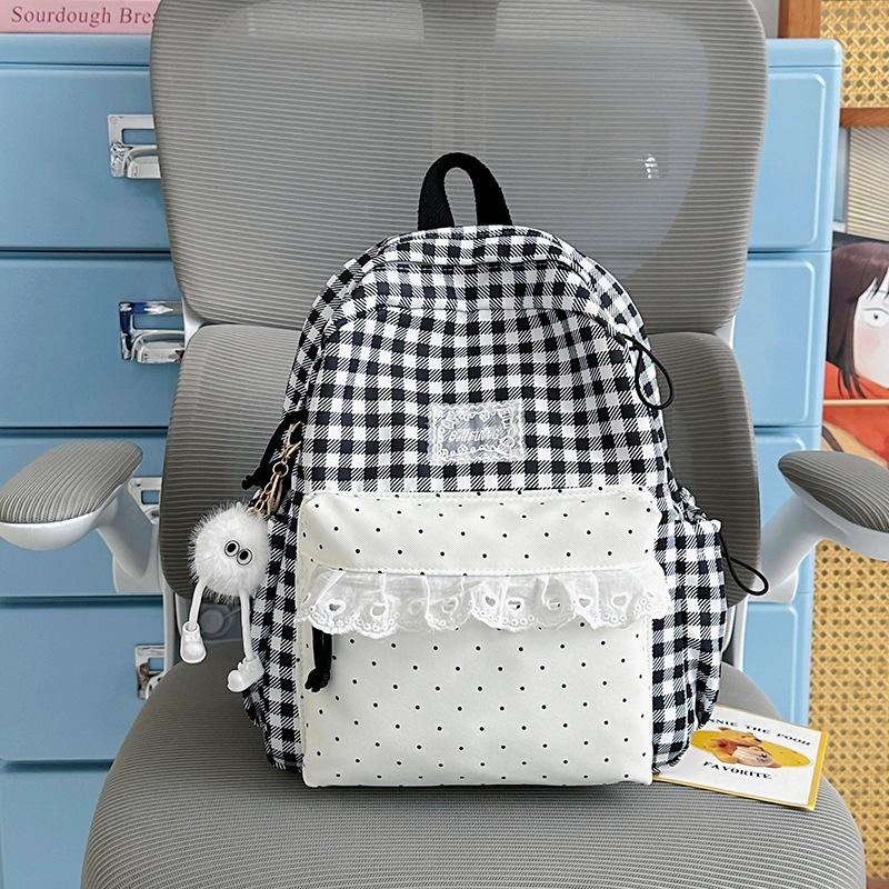 Schoolbag School Bag Plaid Corrugated Lace Girl Travel Small Backpack High Value Sweet Wind Student Backpack