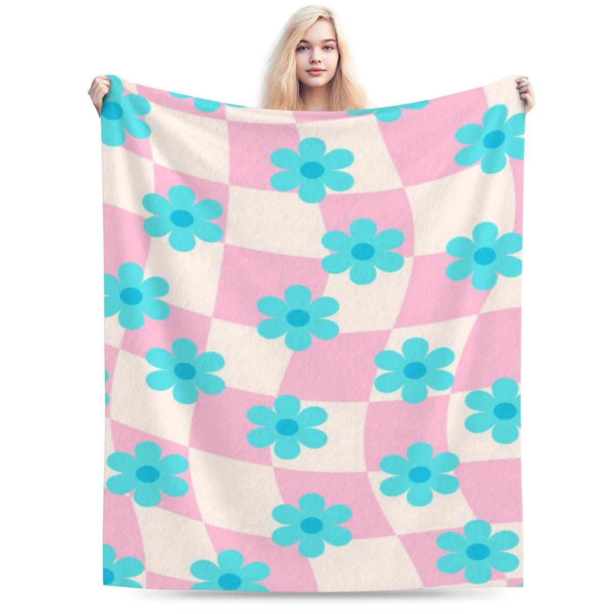 

Retro Blue Daisies On Pink Checkerboard Aesthetic Sticker Personalized Soft Gift An UltraSoft Micro Fleece Blanket 75x100cm 30x40in