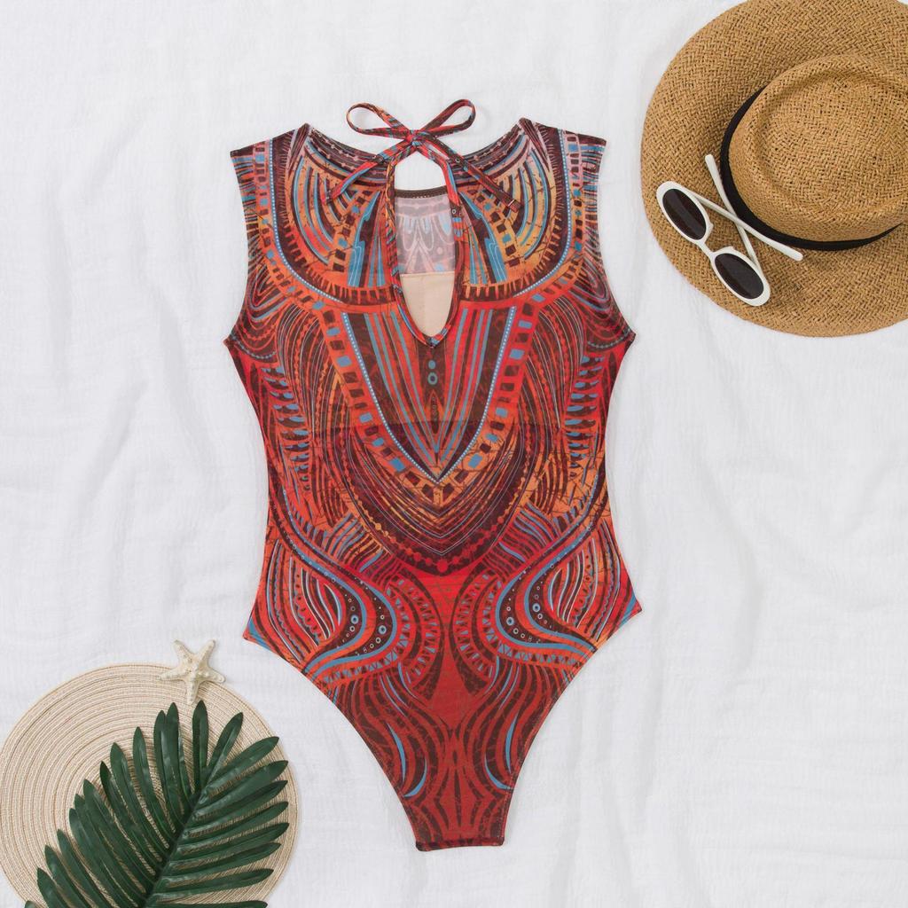 Dámské vícebarevné síťované jednodílné plavky s dlouhým rukávem a ochranou proti slunci