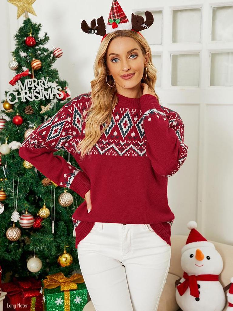 Women's Argyle Knit Sweater - Christmas Festival Pullover for Autumn & Winter