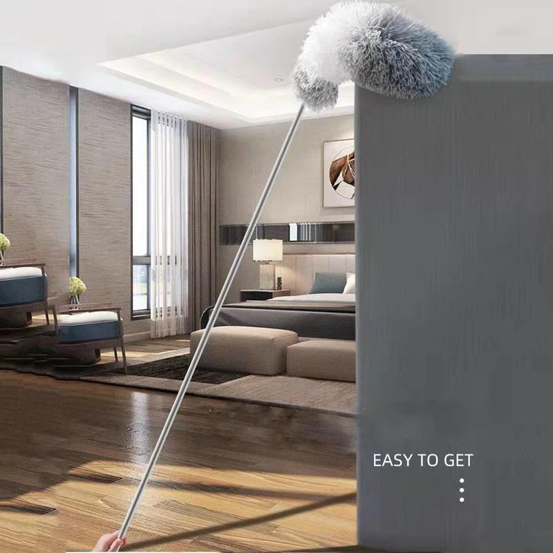 Portable Ceiling Duster with Extension Pole Electrostatic Bendable Washable Fiber Brush Home Cleaning Blinds Stairs Dust Removal