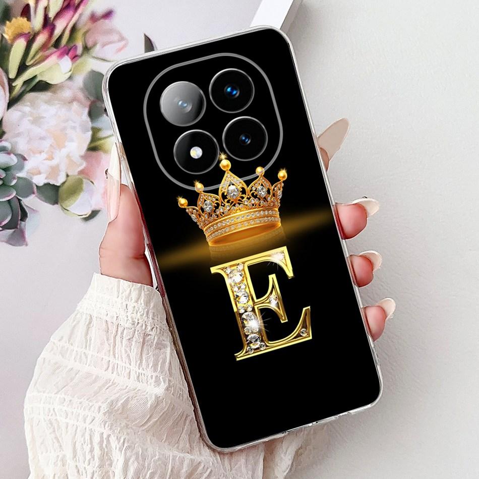 For Xiaomi Redmi Note 14 Pro Plus Fashion Crown Initial Letter Phone Case For Redmi Note14 4G 5G Note 14Pro Soft Silicone Cases