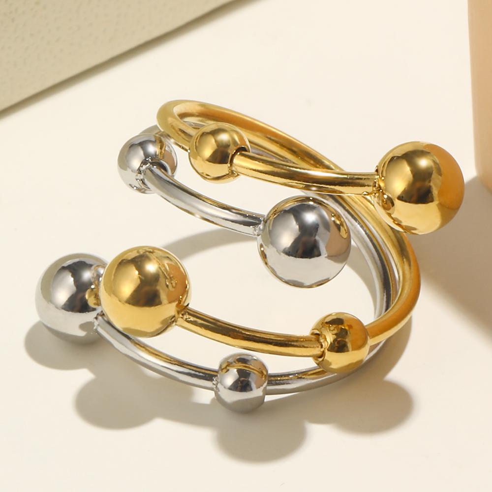 MamacitaSlay 316L Stainless Steel Four Layer Double Color Ball Open Ring Waterproof 18K Gold Plated Jewelry Women's Charm Ring