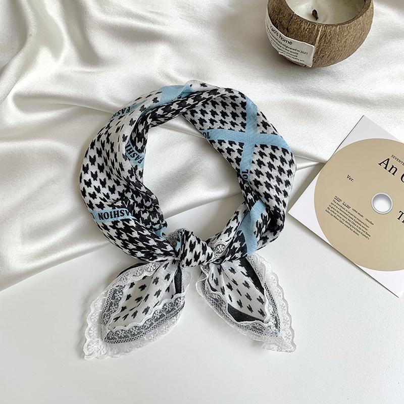 Headscarf summer female pastoral style sweet and fresh decorative scarf lace silk scarf neck small square hair accessories
