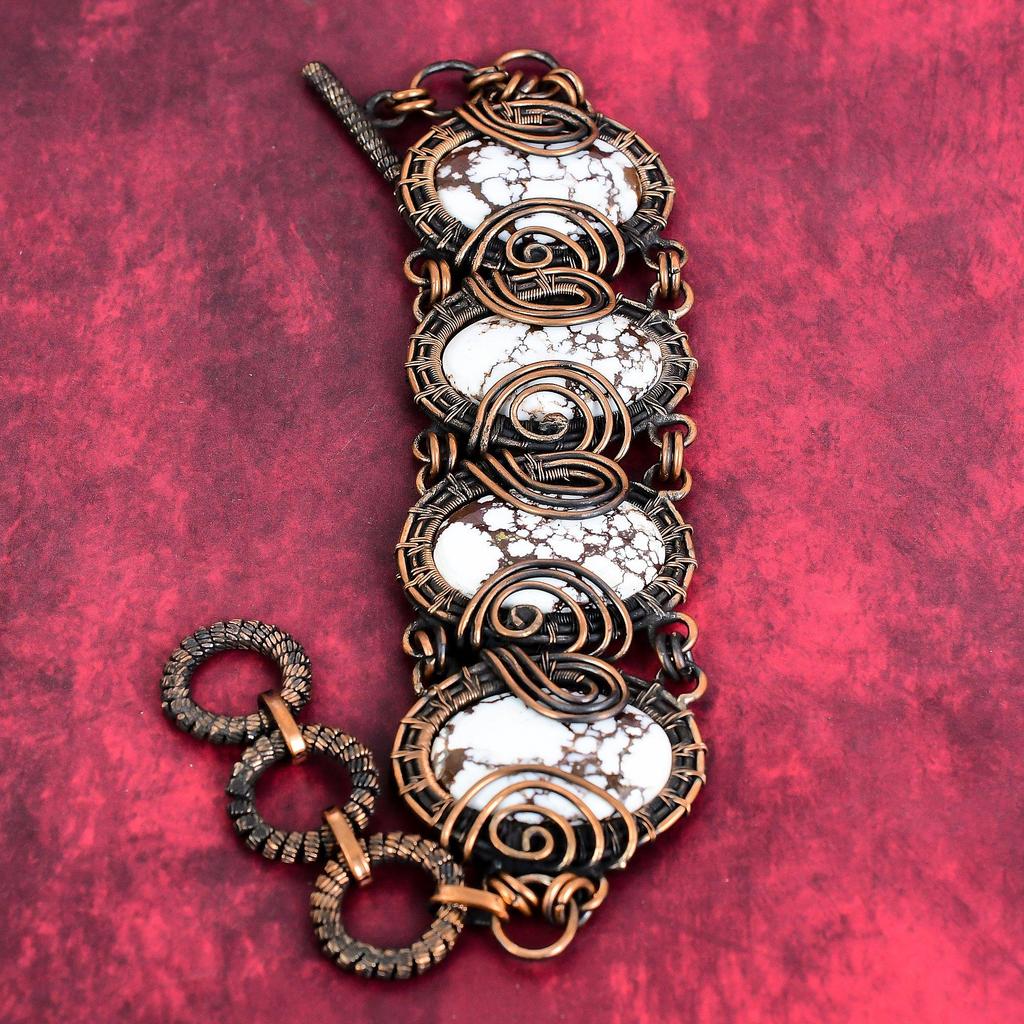 Wild Horse Magnesite Bracelet Copper Wire Wrapped Bracelet Adjustable Chain Bracelet Gemstone Handmade Bracelet Copper Jewelry Gifts for Mom