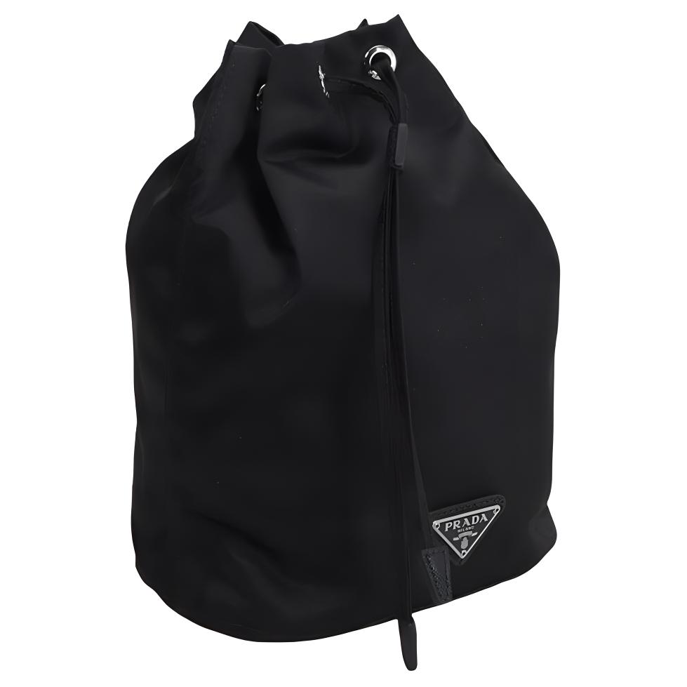 Prada Logo Drawstring Closure Nylon Cosmetic Bag Toiletry Bag Bucket Bag Tote Bag Small Size Unisex bags Black 1NA369-2BQP-F0002