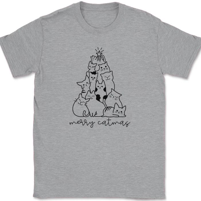 Счастливого Кэтмаса Футболка Смешной Кот Рождественский Праздник Рождество Котенок Елка Футболка S