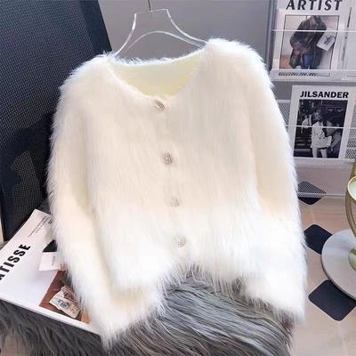 Faux Mink Fur Knit Cardigan Sweater Coat for Women: Thickened Short-Style Autumn & Winter Outerwear