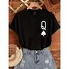 Women Cotton Short Sleeves T-shirts Queen of Spades Women's Tee Minimalist Card Graphic Casual Black Top