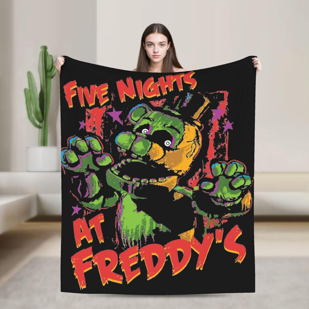Halloween Five Nights Horror Game Blanket Flannel Print Portable Lightweight Thin Throw Blanket for Home Bedroom Quilt