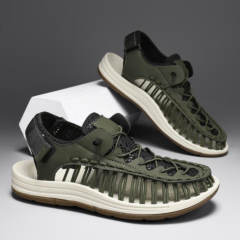Fashion Sandals for Men Fashion Handmade Woven Sandals Summer Breathable Mesh Sandals Mens Casual Sports Sandal Non-Slip Beach Sandalias