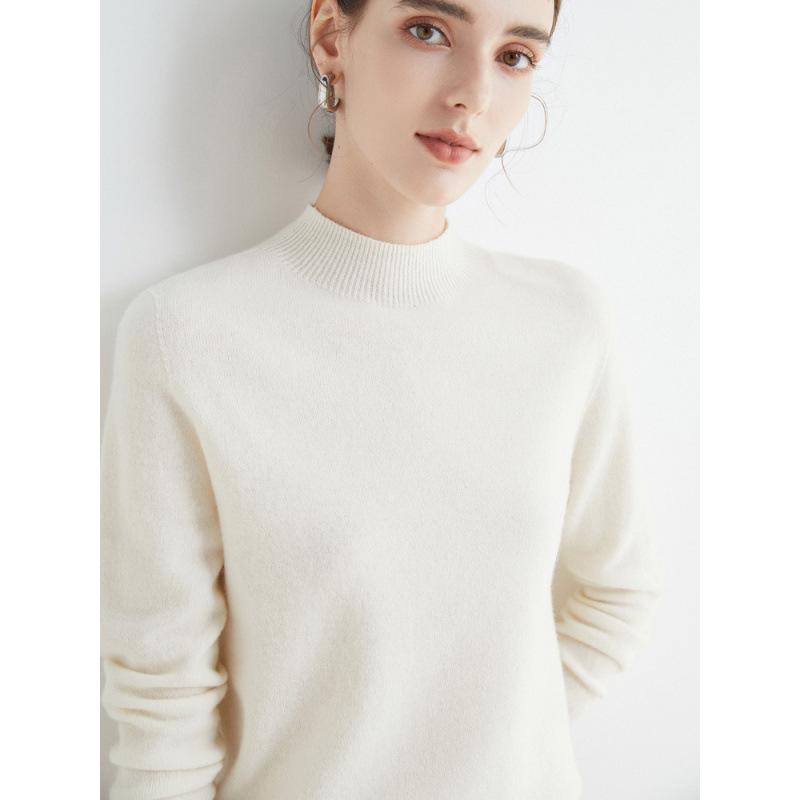 Women's Slim-Fit Autumn Sweater, Fashionable Half-High Neck, Versatile Pure Wool for Layering or Outerwear, Skin-Friendly.