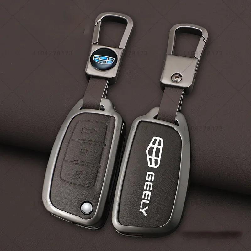 Zinc Alloy Leather Car Key Cover Protect Skin Case For Geely Gx3 Ec7 Ec8 Gc6 Ec715 Ec718 Emgrand7 Eu7 Ec7-Rv Ec718-Rv Keychain