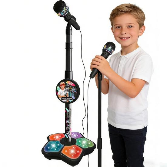 Kids Microphone Toy with Height Standing Stand Toddlers Boys Girls Karaoke Machine with LED Light Music Children Adjustable Mic Singing Musical Toy