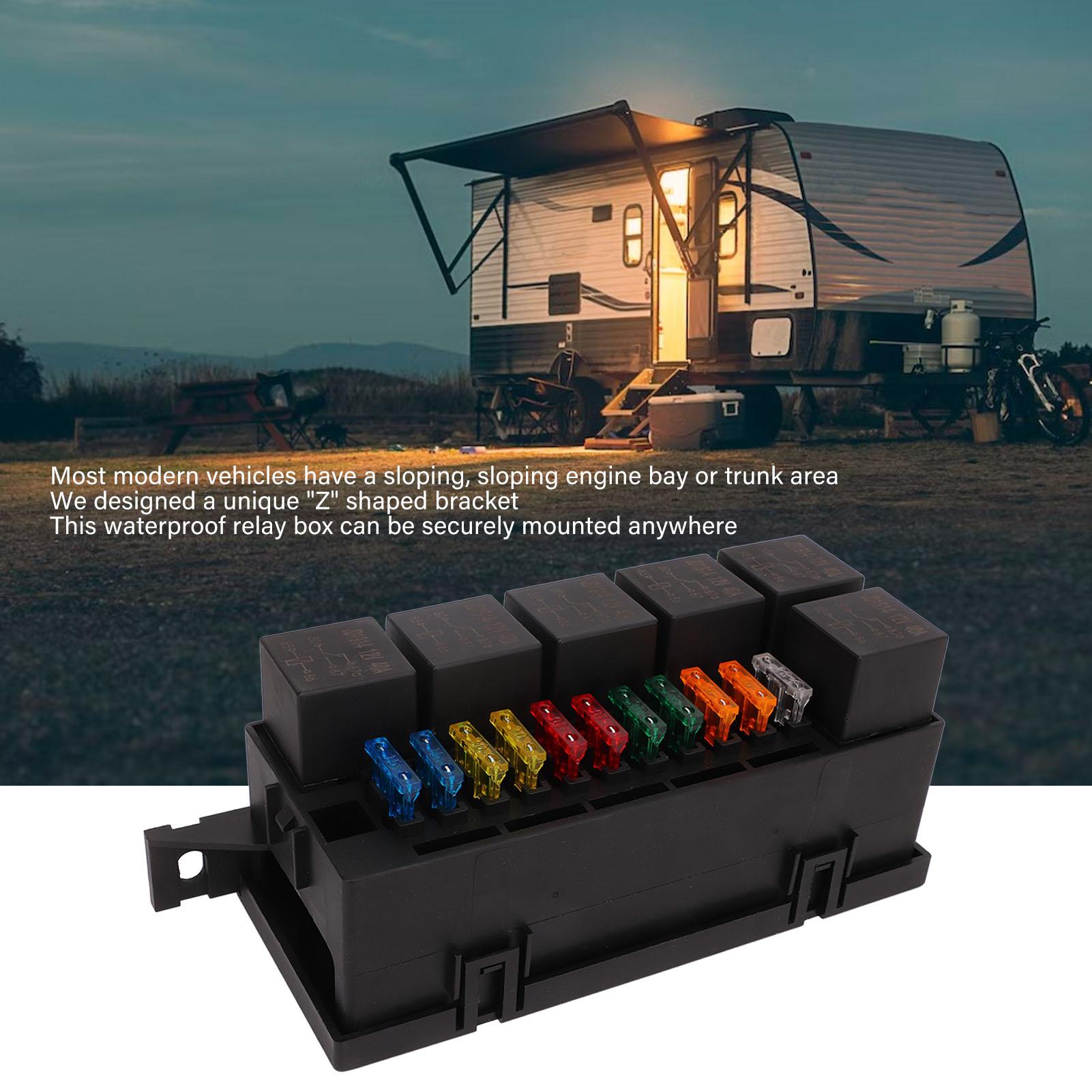 Fuse Relay Box 6 Relay 11 ATC ATO Fuse Waterproof Relay Block Box for Car Yacht Boat ABS