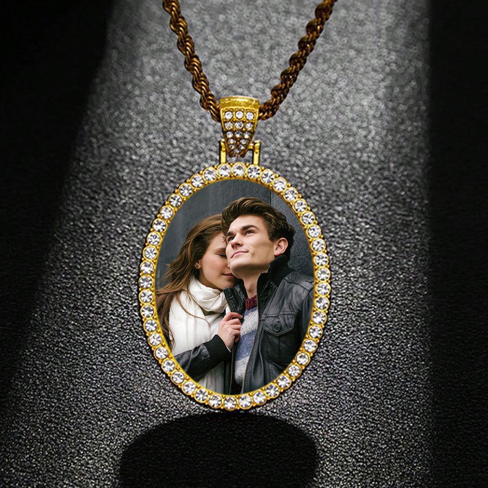 European Hip Hop Personalized Round Photo Men's Necklace