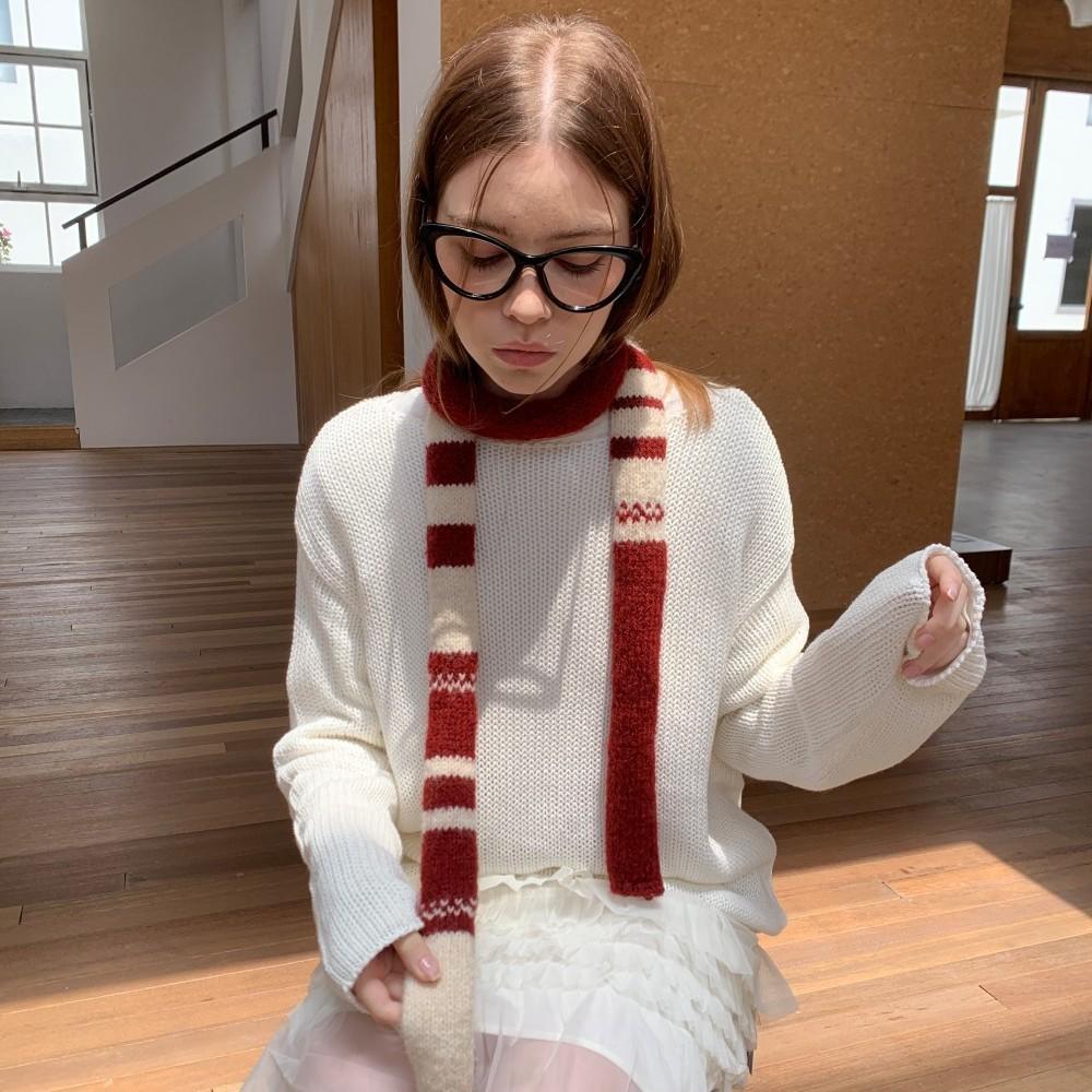 Concave shape y1k containing wool sausage scarf autumn and winter contrasting color thin and narrow scarf Spice girl baguette scarf wholesale