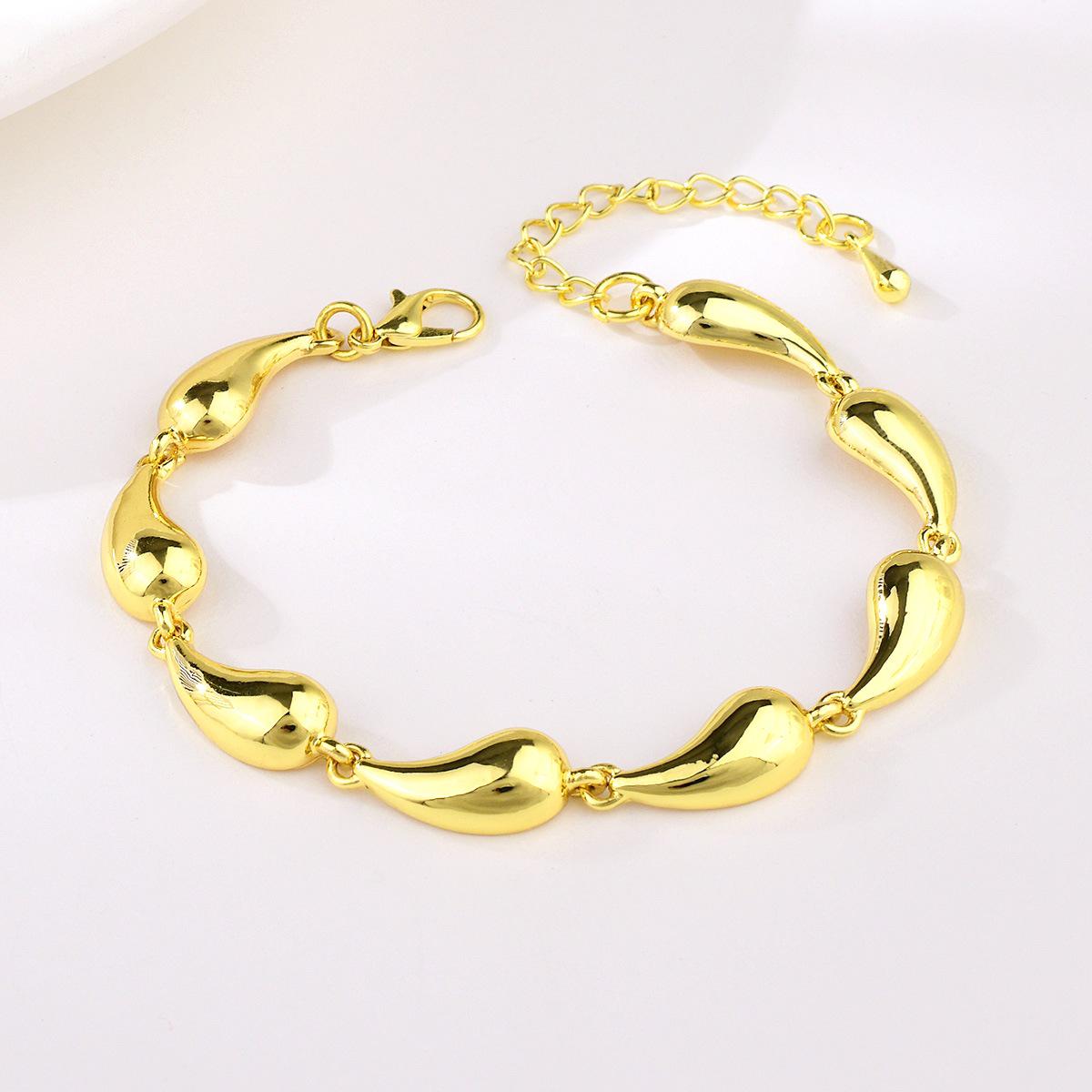 

Glossy Ethnic Teardrop Minimalist Gold Bracelet for Women