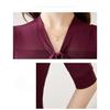 Chic and Elegant Mesh V-neck Short Sleeve Blouse for Women with Big Size That Covers The Abdomen and Highlights Slimming Effect