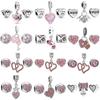 3pcs /Lot Pink Love Heart Beads Enamel Mom Pendant Fit Diy Brand Charm Bracelets Necklaces For Women Mother Jewelry Making