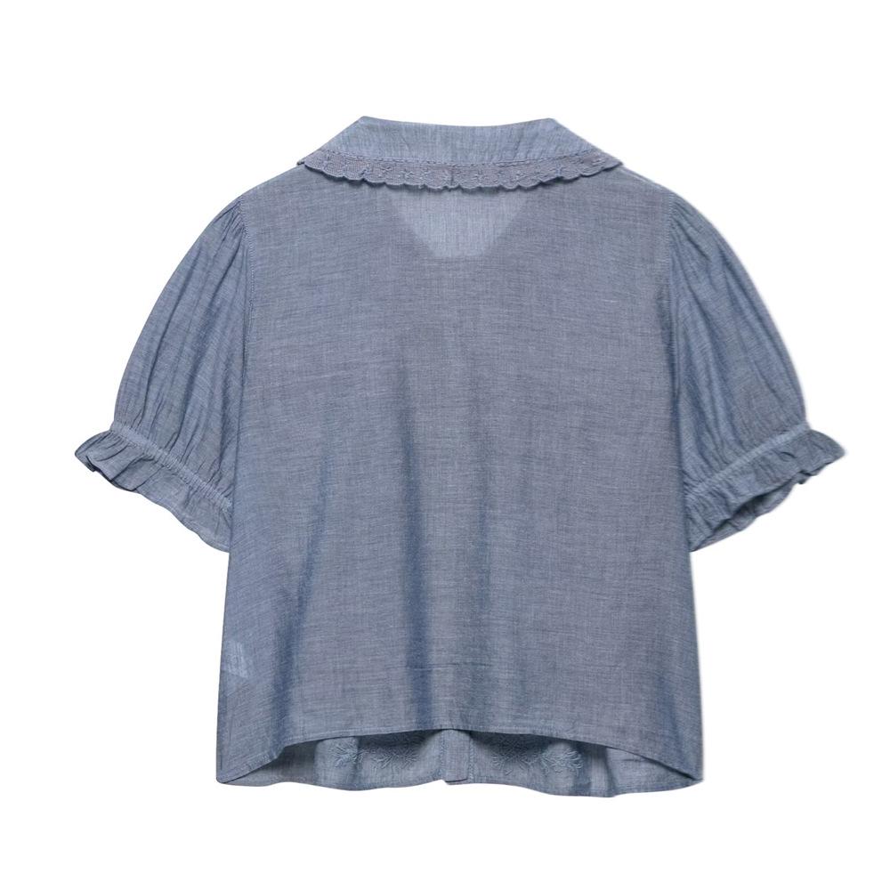 Spring/Summer 2025 Women's Floral Embroidered Single-Breasted Lapel Casual Short Shirt