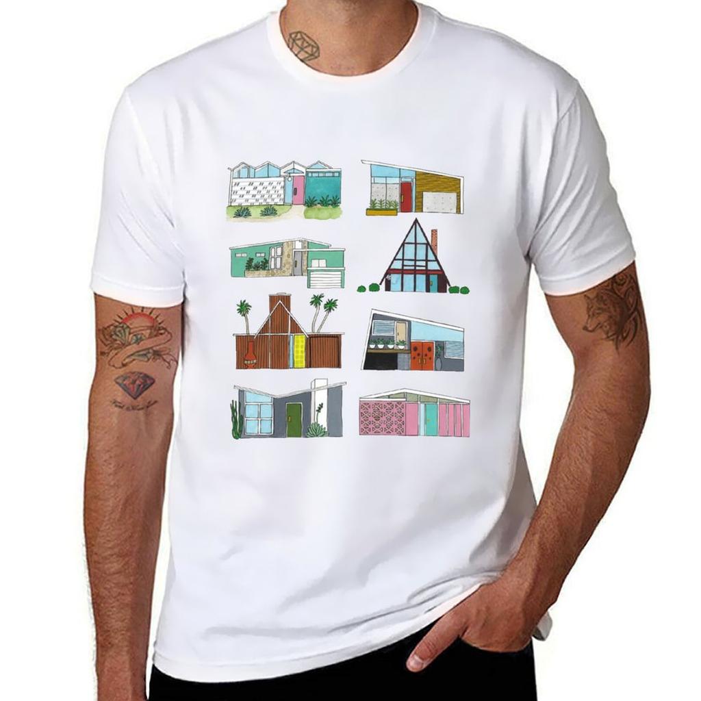 Mid Century Modern Houses Tshirt Daily Wear Plain Short Sleeve Shirt